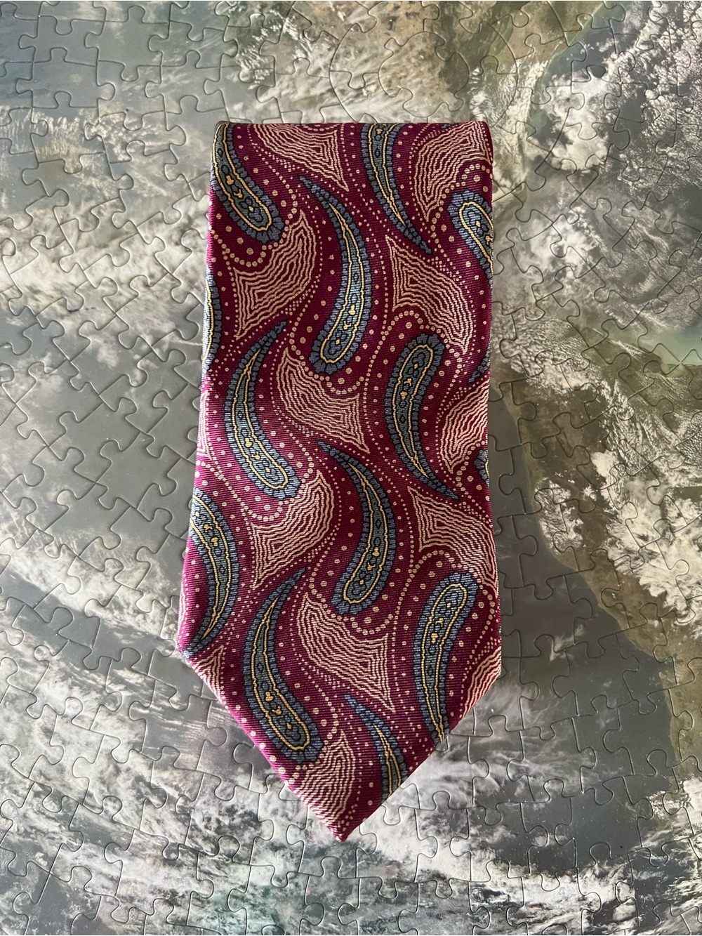 Men’s Paisley Silk Tie in Burgundy and Blue Vintage